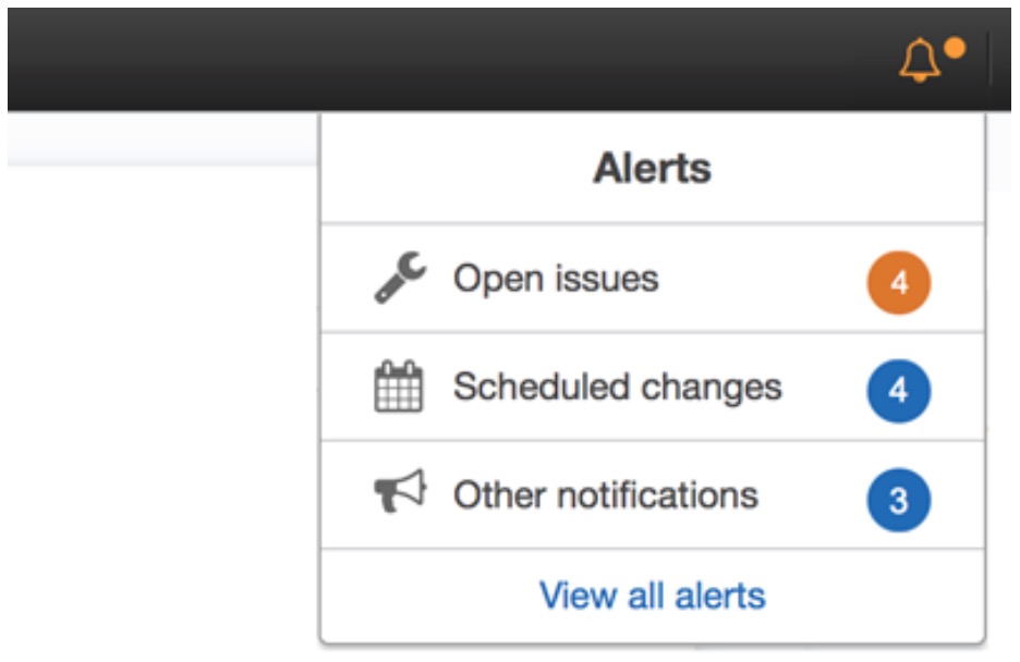 Personal Health Dashboard Resource Monitoring, Issue Alerts Amazon